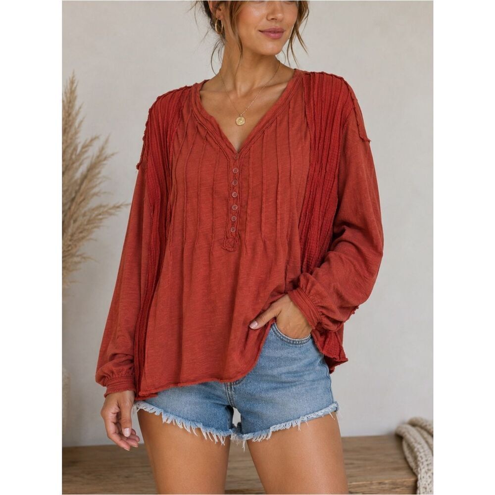 Oli & Hali boho cotton relaxed fit dolman sleeves brick red color size M